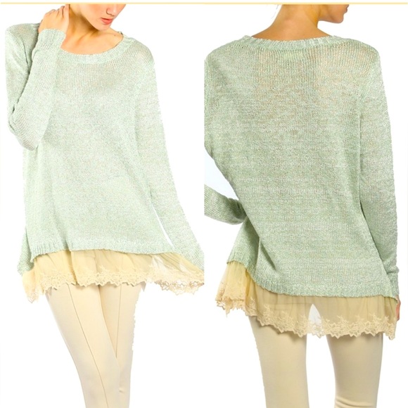 A'Reve Sweaters - 🆕 HANDMADE A’REVE Boutique - Lace Trimmed Sweater - Mint